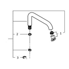 Onderdelentekening Grohe draaibare buisuitloop voor Essence wastafelmengkraan XL-size chroom