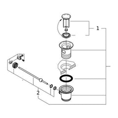 Onderdelentekening Grohe waste garnituur compleet met stop en scharnierstuk chroom