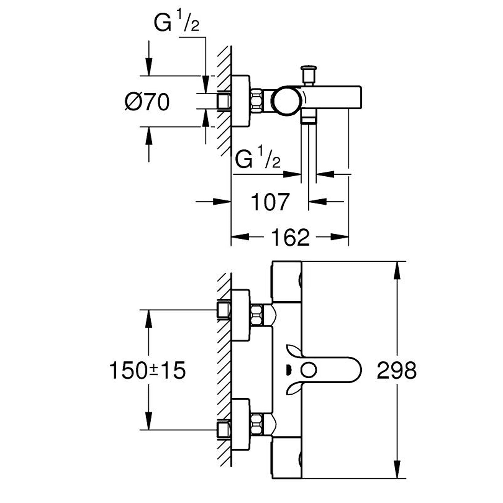 Grohe Grohtherm 800 Cosmopolitan Badthermostaat 150Mm Met Koppelingen Chroom