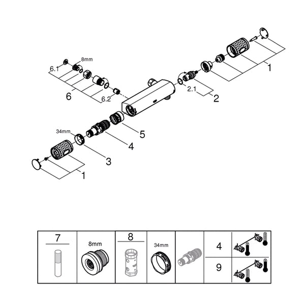 Grohe Onderdelen Grohtherm 1000 Performance Douchethermostaat hoh 12cm Chroom Artikelnummer 34829000