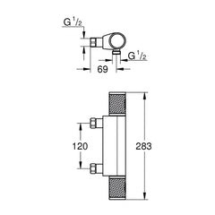 Grohe Onderdelen Grohtherm 1000 Performance Douchethermostaat hoh 12cm Chroom Artikelnummer 34829000