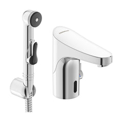 FM Mattsson 9000E Tronic sensor-wastafelkraan met temperatuurgreep en zelfsluitende handdouche, chro