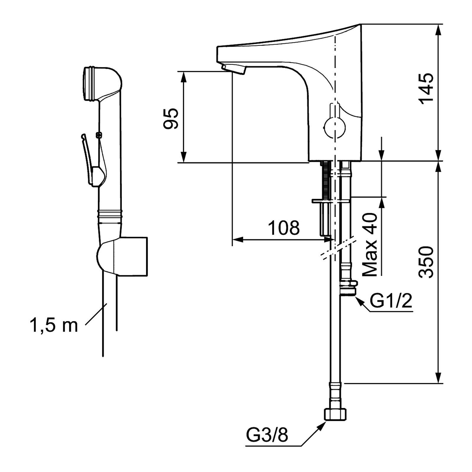 FM Mattsson 9000E Tronic sensor-wastafelkraan met temperatuurgreep en zelfsluitende handdouche, chro
