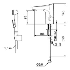 FM Mattsson 9000E Tronic sensor-wastafelkraan met temperatuurgreep en zelfsluitende handdouche, chro