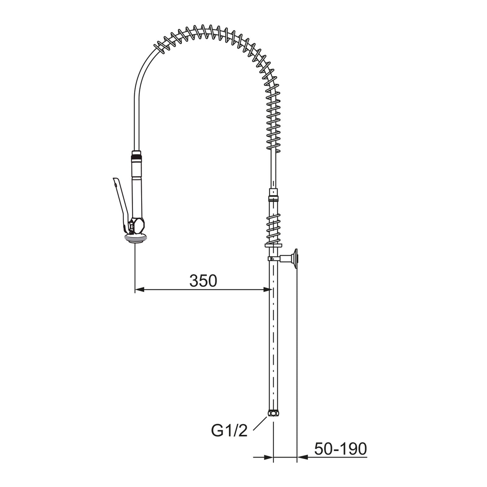 FM Mattsson spoeldouche met zelfsluitende handdouche en PEX-slang, hoogte ca. 1000 mm, chroom