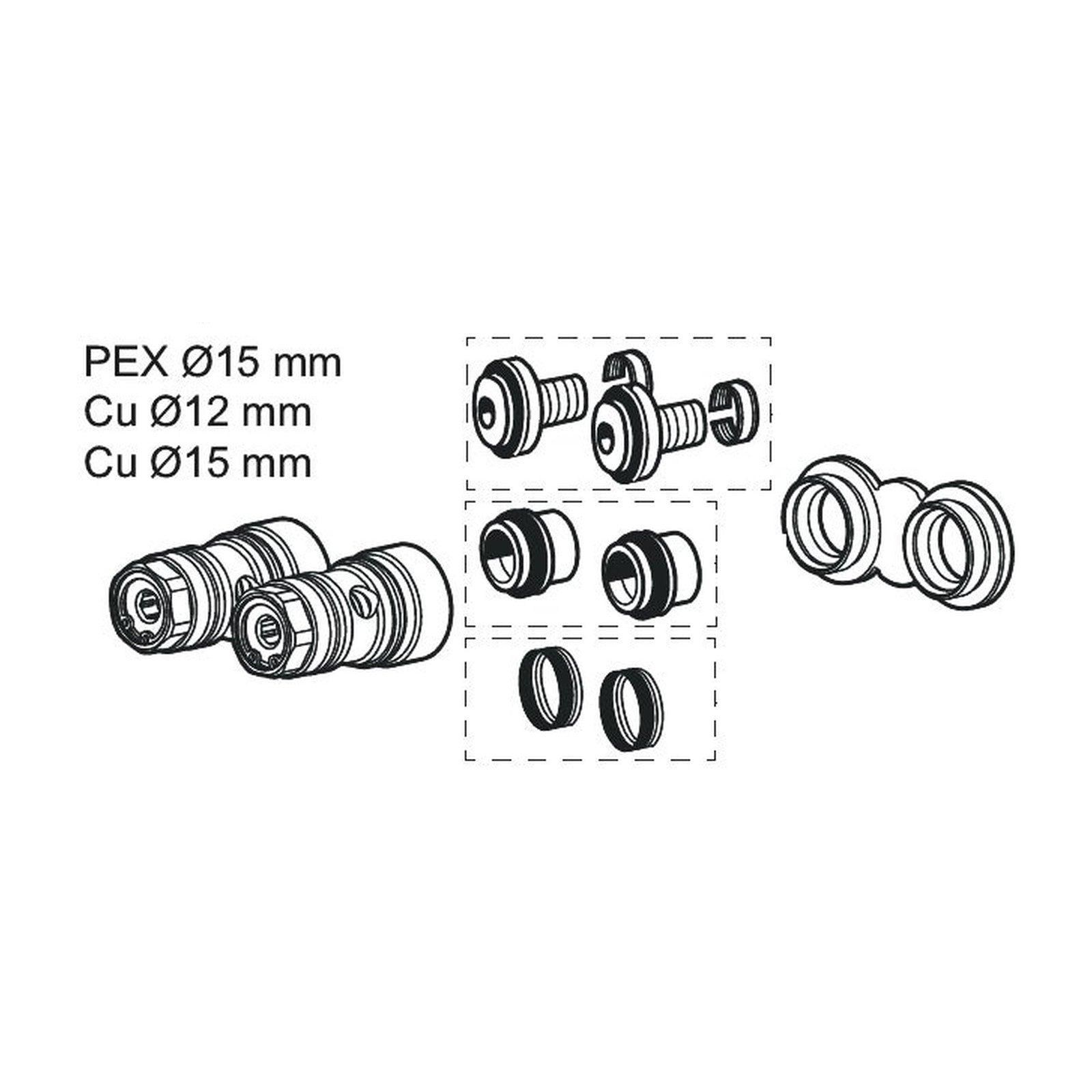 FM Mattsson montageplaat met aansluiting CU 12-15 en PEX 15 voor Tronic compact WMS 28141000