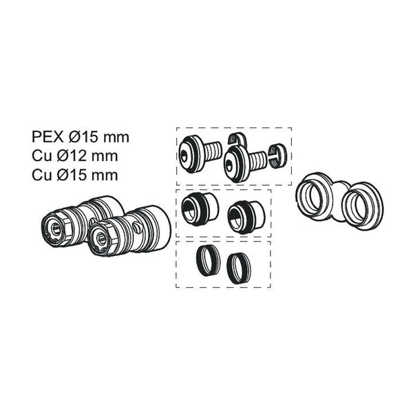 FM Mattsson montageplaat met aansluiting CU 12-15 en PEX 15 voor Tronic compact WMS 28141000