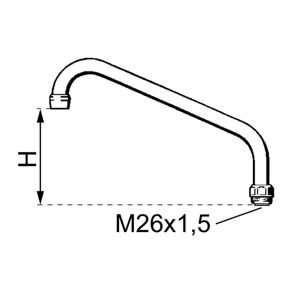 FM Mattsson draaibare uitloop hoog model, lengte 250 mm, chroom 28806350