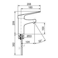 FM Mattsson MediCare wastafelkraan met lange greep 180 mm, koperen buizen Ø 10 mm, chroom