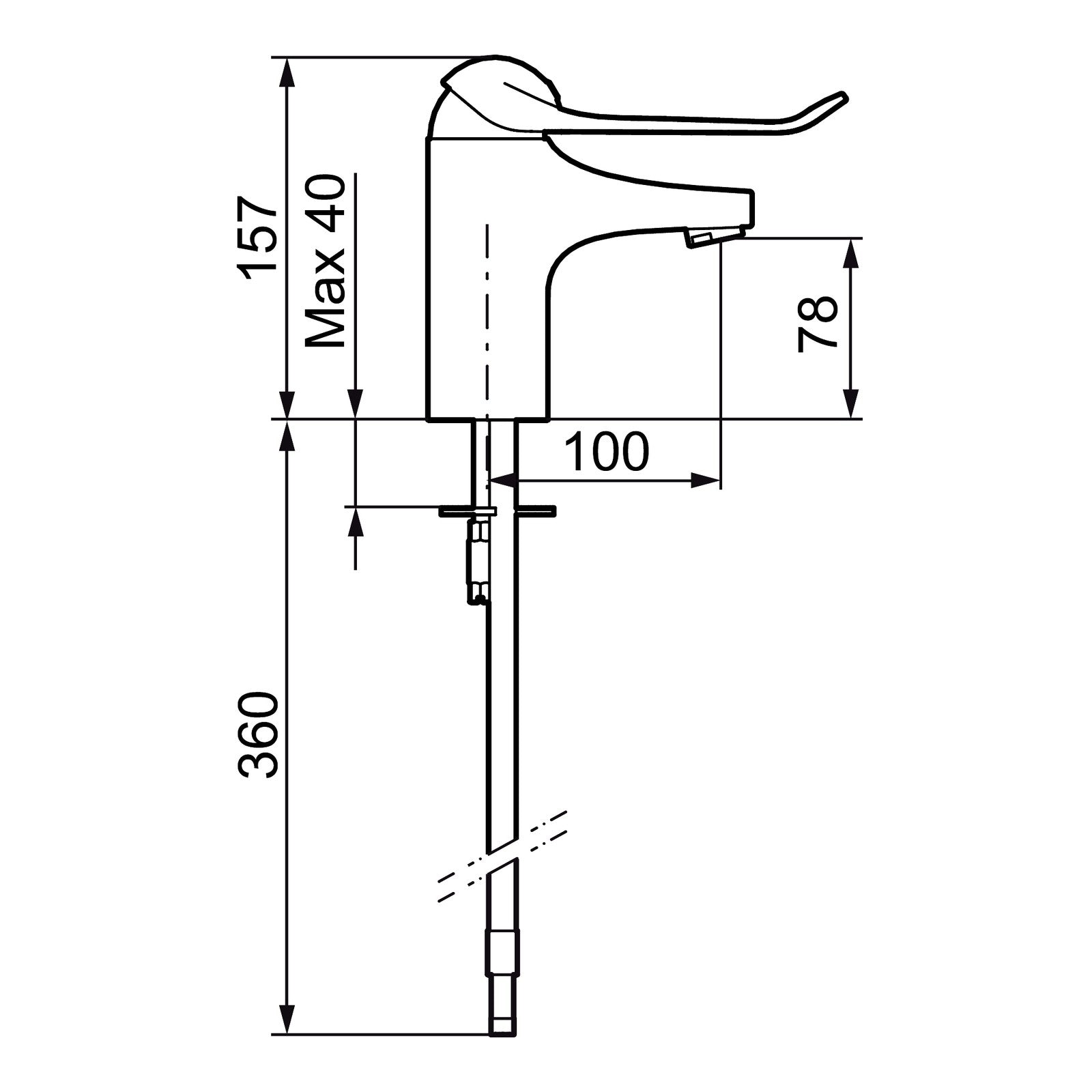 FM Mattsson 9000E II Care wastafelkraan met lange hendel 150 mm, 3/8