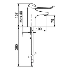 FM Mattsson 9000E II Care wastafelkraan met lange hendel 150 mm, 3/8