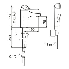 FM Mattsson 9000E II wastafelkraan met zelfsluitende handdouche, 3/8