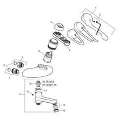 FM Mattsson 9000E badmengkraan met draaibare uitloop en omstel, extra lange hendel, hartmaat 150 mm,