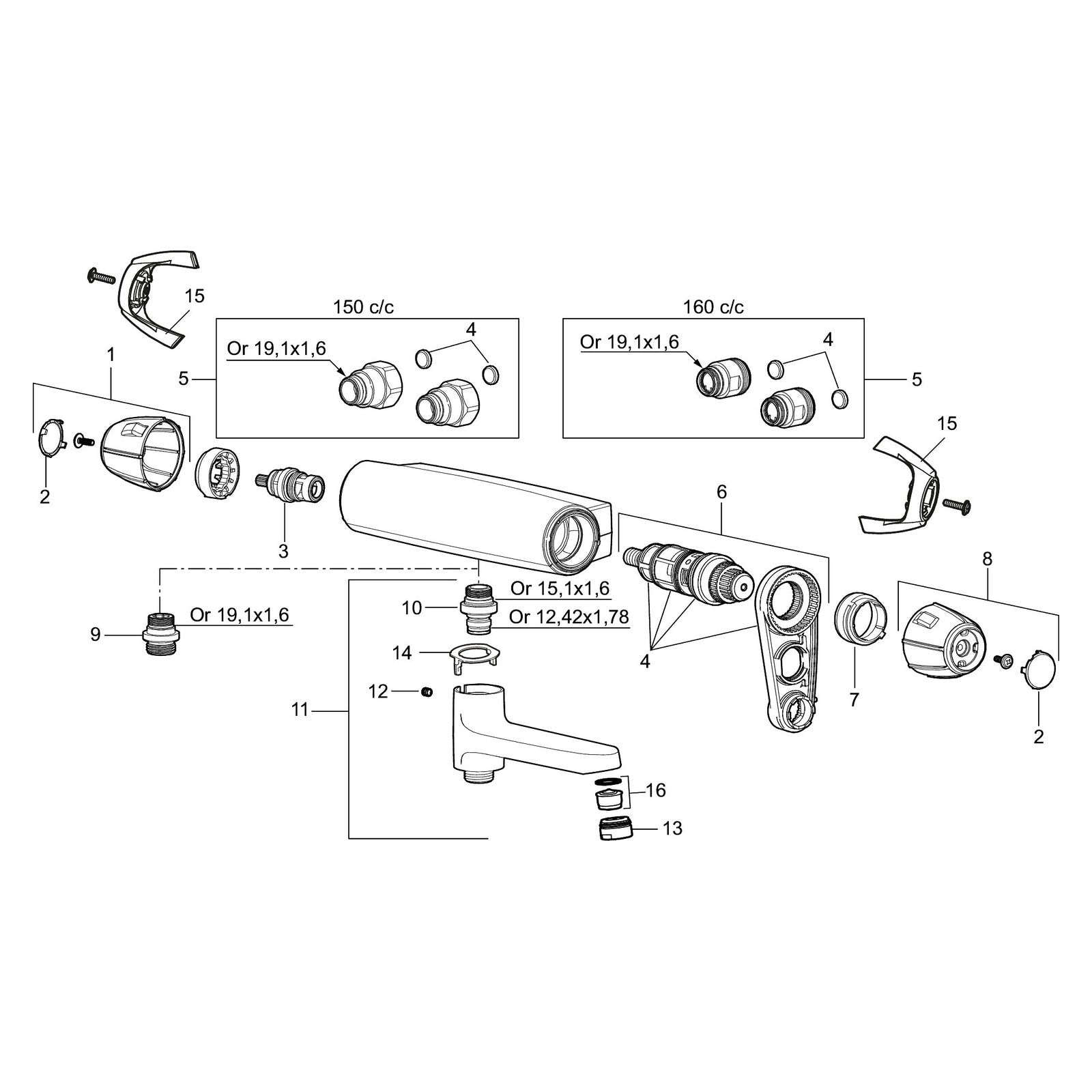 FM Mattsson onderdelen 9000E AntiBactus douchethermostaat 150 mm aansluiting onder 82106500
