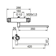 FM Mattsson 9000XE thermostatische spoelkraan, draaibare uitloop 350 mm, care-greep, hartmaat 150 mm