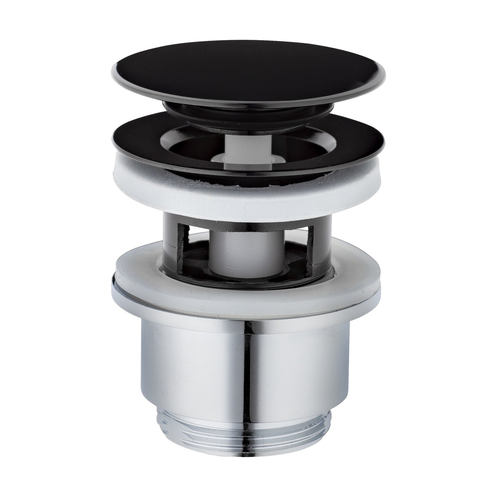 FM Mattsson wastafelafvoer met drukplug (push-down), met overloop, zwart PVD
