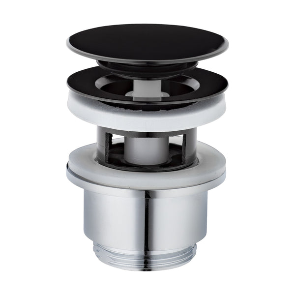 FM Mattsson wastafelafvoer met drukplug (push-down), met overloop, zwart PVD