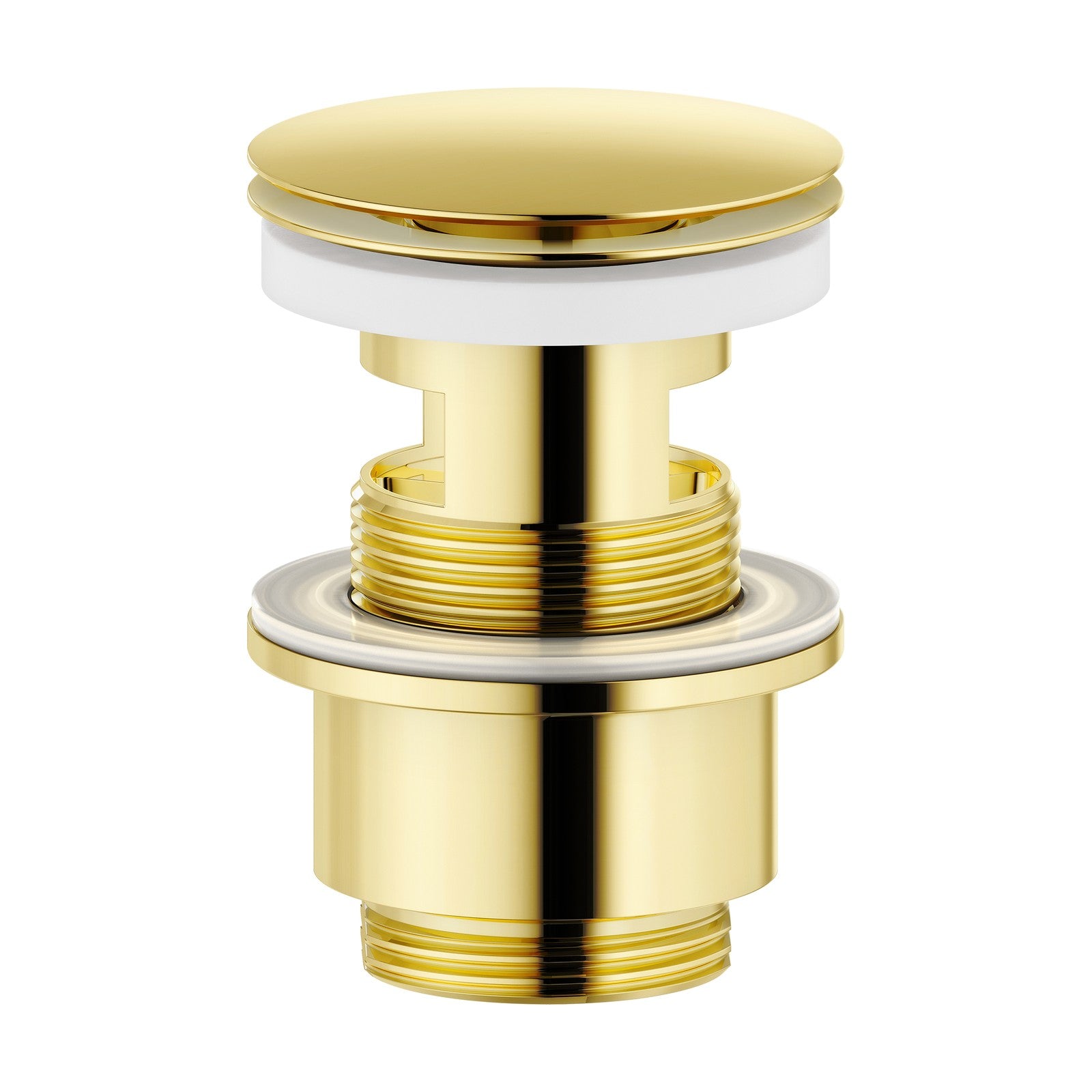 FM Mattsson wastafelafvoer met drukplug (push-down), met overloop, gepolijst messing PVD