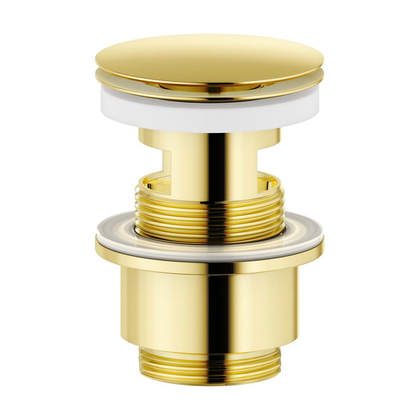 FM Mattsson wastafelafvoer met drukplug (push-down), met overloop, gepolijst messing PVD