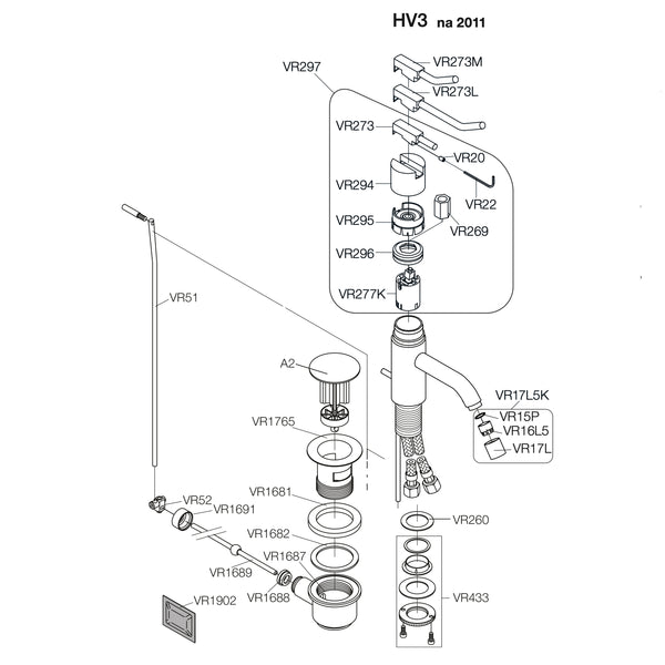 Vola Onderdelen HV1 en HV3 wastafelkraan geleverd NA 2011