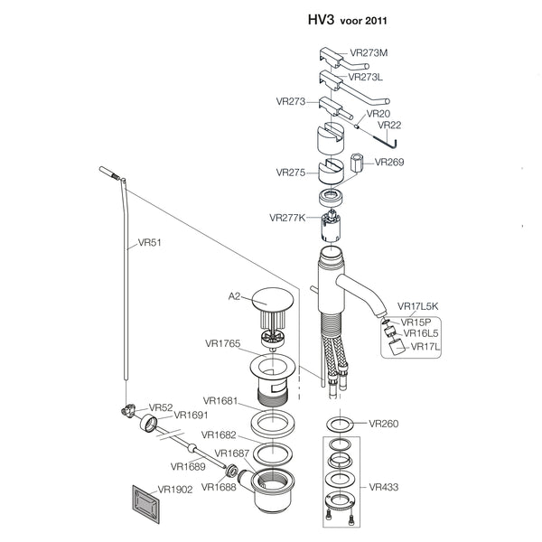 Vola Onderdelen HV1 en HV3 wastafelkraan geleverd voor 2011