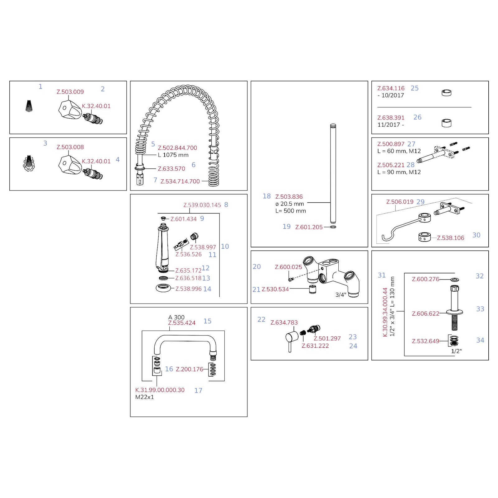 KWC Gastro 2-handle 2-hole Commercial Kitchen Faucet Pre-rinse Spray and Intermediate Tap with 300mm Spout Chrome