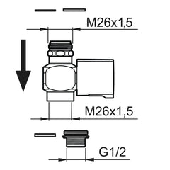 Mora afsluiter (on/off valve) voor Mora Term en Mora Mix spoelkranen, compleet, chroom 129206.AE
