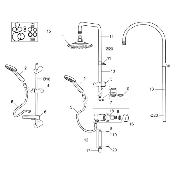 Mora zeephouder voor glijstang Ø18 mm, transparant, Mora Cera douchesystemen 130908.AE