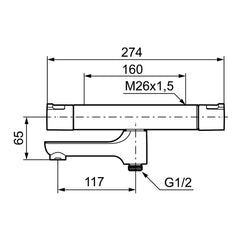 Mora Cera T4 badthermostaat met draaibare uitloop, hartmaat 160 mm, chroom