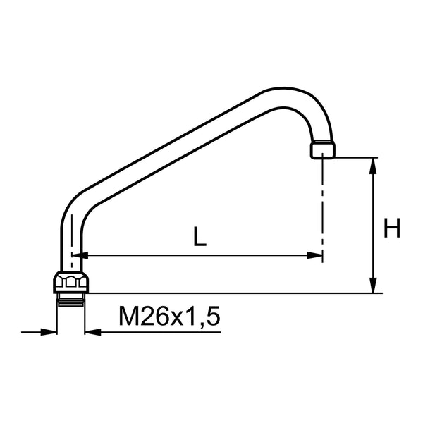 Mora draaibare uitloop 360°, L=250 mm, H=128 mm, chroom 309000.AE