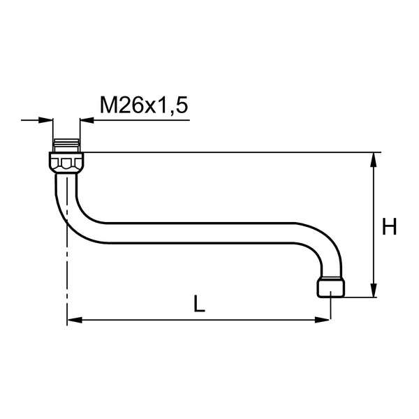 Mora draaibare uitloop M26x1,5, lengte 330 mm, chroom 309034.AE