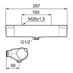 Mora MMIX II douchethermostaat, drukgebalanceerd, douche-aansluiting onder, hartmaat 160 mm, chroom
