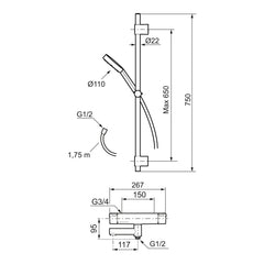 Mora MMIX II bad- en doucheset met badthermostaat en doucheset, hartmaat 150 mm, chroom