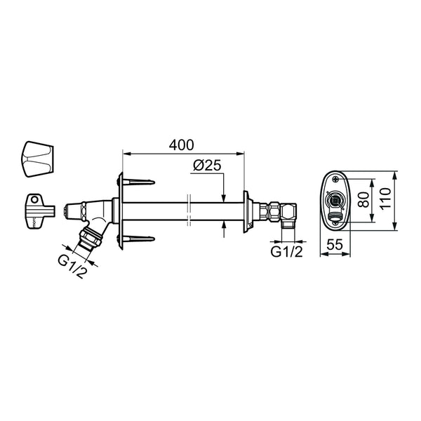 Mora Garden II buitenkraan met vorstbestendige terugstroombeveiliging, muurdikte max. 400 mm