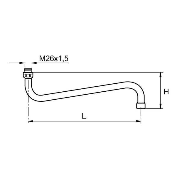 Mora draaibare uitloop M26x1,5 voor FM Mattsson 9000E spoelmengkraan, L=350 mm, chroom 450220.AE