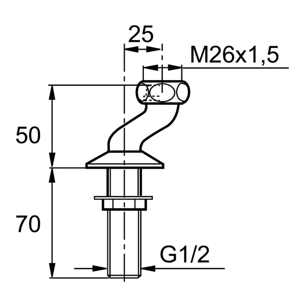 Mora excentrische aansluitkoppeling 25 mm, M26x1,5 - G1/2, chroom 630380.AE
