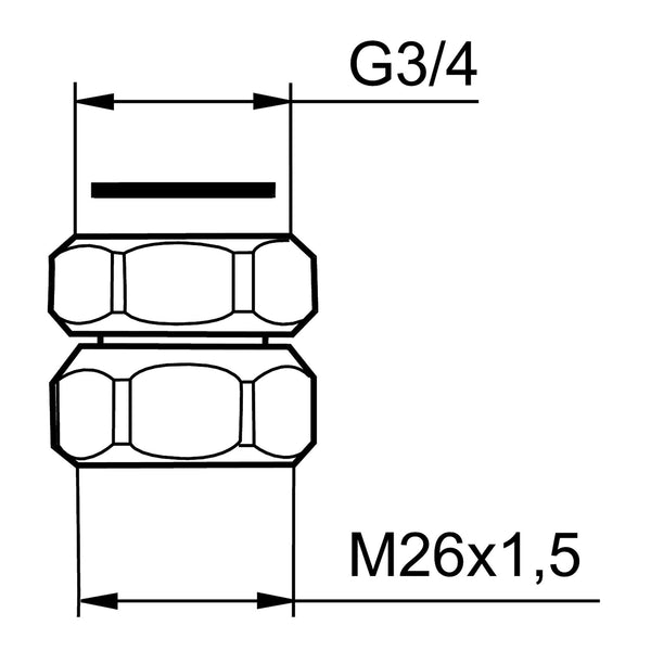 Mora overgangskoppeling G3/4 binnendraad naar M26x1,5 binnendraad, chroom 630401.AE