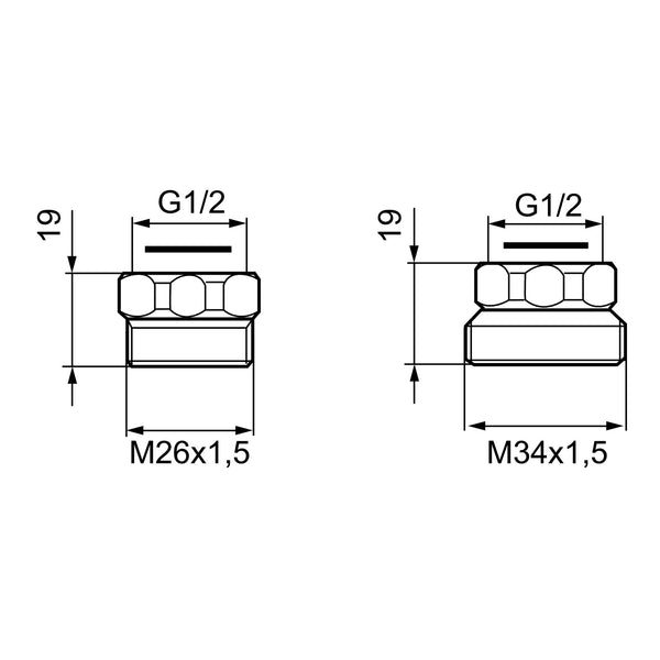 Mora overgangskoppeling M26x1,5 buitendraad x 1/2