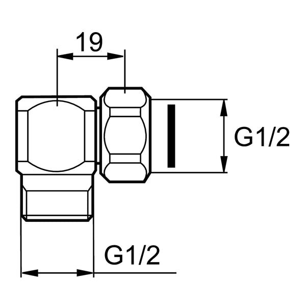 Mora haakse koppeling met wartel G½ binnendraad x G½ buitendraad, ruw verchroomd 630471.AE