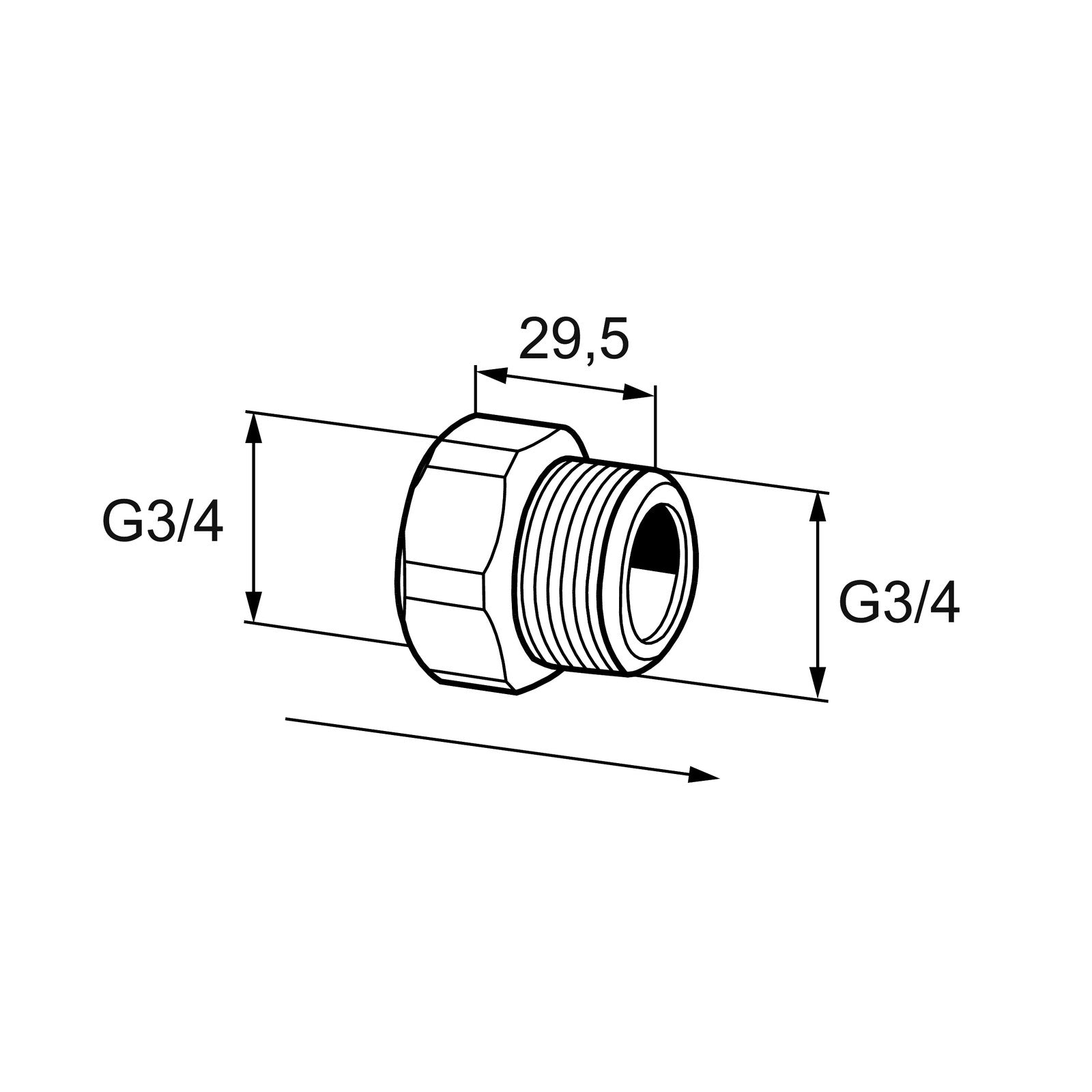 Mora tussenstuk G¾ x G¾ met ingebouwde keerklep, chroom 709866.AE