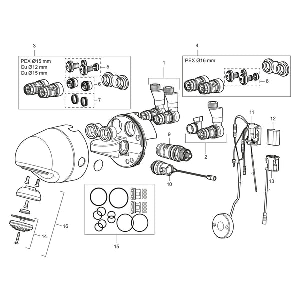 Mora Tronic Compact WMS douche thermostatisch, batterijvoeding, zonder montageplaat, aansluiting ach