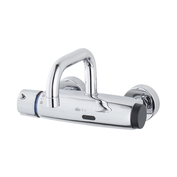 Mora Tronic WMS wand-wastafelkraan met mengventiel en vaste uitloop, hartmaat 150 mm, chroom
