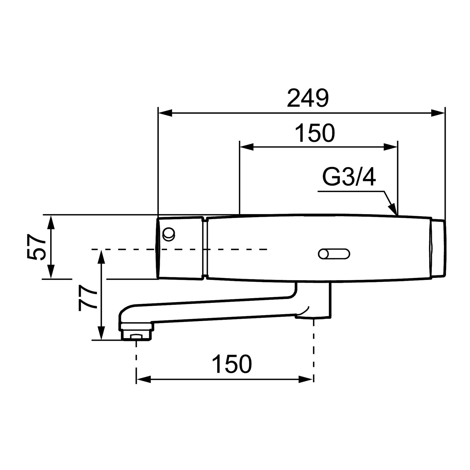 Mora Tronic WMS wand-wastafelkraan met mengventiel, zelflozende uitloop, batterijvoeding, hartmaat 1