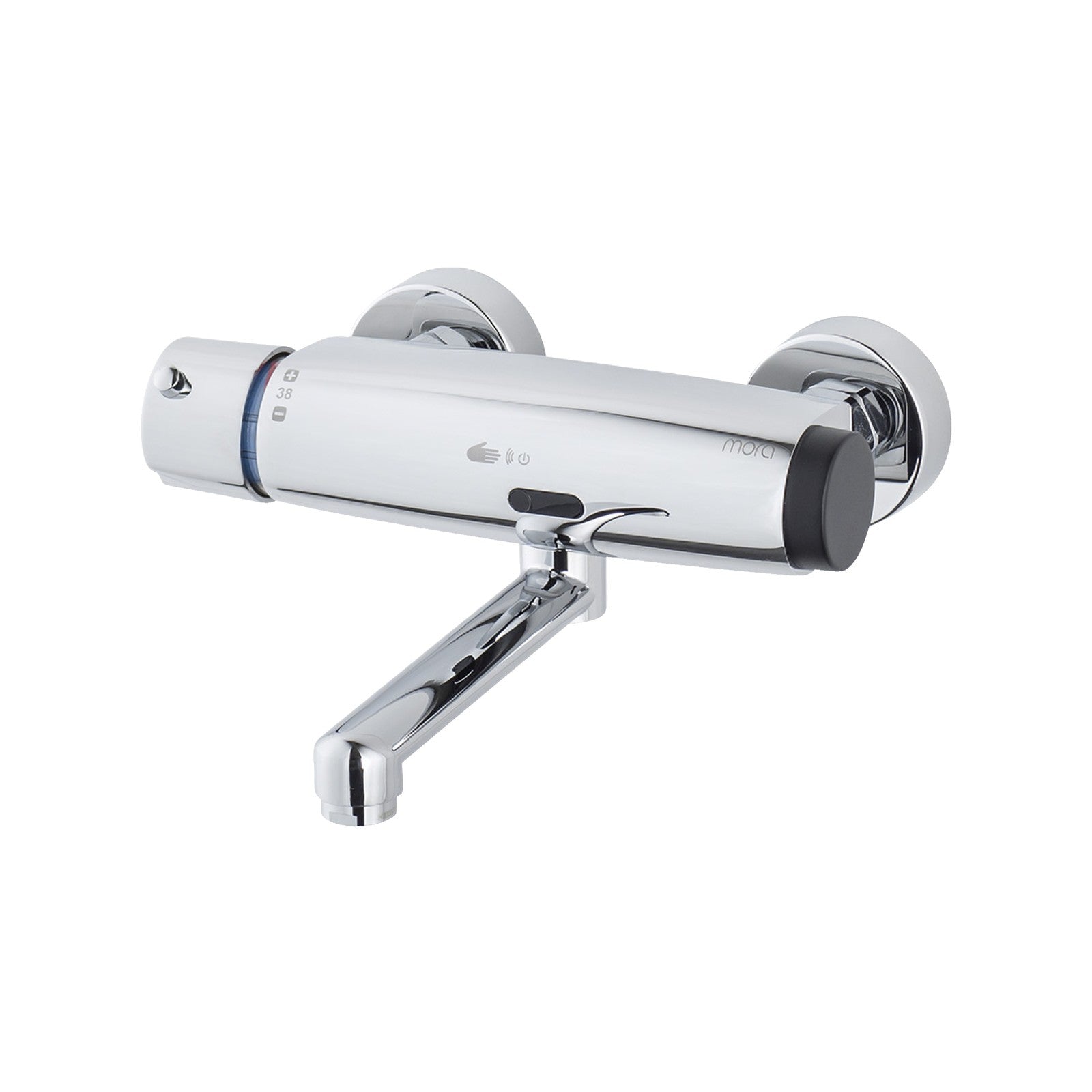Mora Tronic WMS thermostatische ziekenhuiskraan, zelflozende uitloop, batterijvoeding, hartmaat 150 