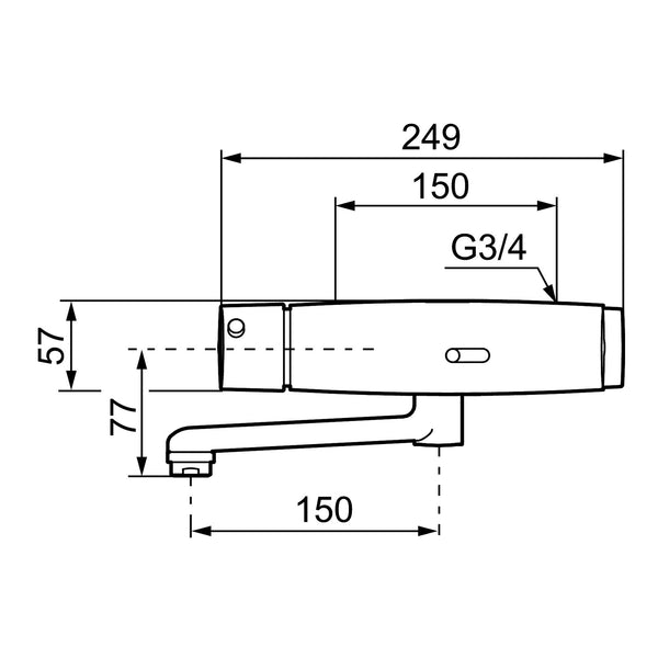 Mora Tronic WMS thermostatische ziekenhuiskraan, zelflozende uitloop, batterijvoeding, hartmaat 150 