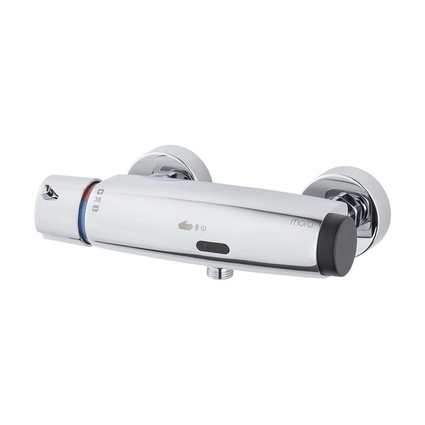 Mora Tronic WMS elektronische douchethermostaat, aansluiting onder, batterijvoeding, hartmaat 150 mm