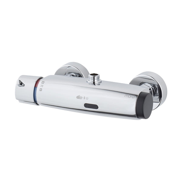 Mora Tronic WMS elektronische douchethermostaat, aansluiting boven, batterijvoeding, hartmaat 150 mm