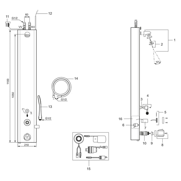 Mora Tronic omstel binnenwerk voor Mora Tronic douchepaneel (voor 2019) 729241.AE