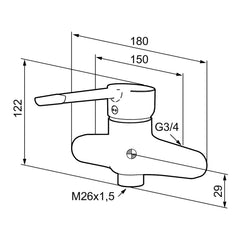 Mora MMIX W1 wand-wastafelmengkraan met zorggreep, incl. S-koppelingen, uitloop apart te bestellen, 