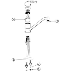 Delabie Mechanische mengkraan voor spoeltafel of trog met open greep en draaibare uitloop 215 mm chroom - onderdelentekening
